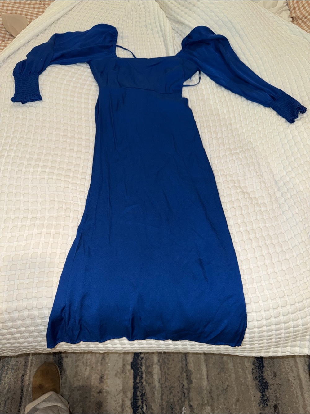FRNCH Cobalt Square-Neck Maxi Dress with Puff Sleeves